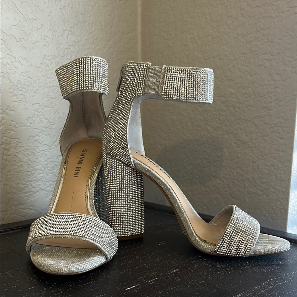 Gianni Bini Silver Glitter Block Heels